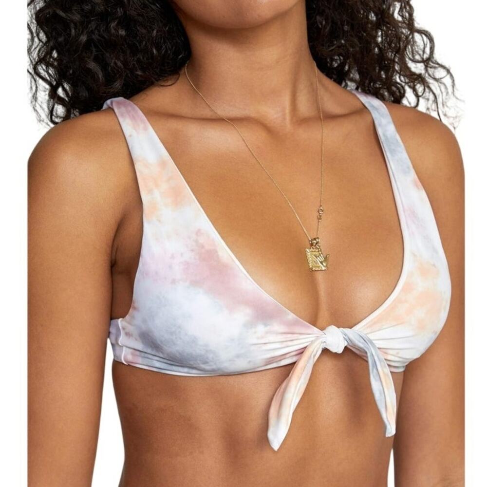 RVCA Womens Tie Front Bralette Swimsuit Bikini Top White Size Large Tie Dye Swim